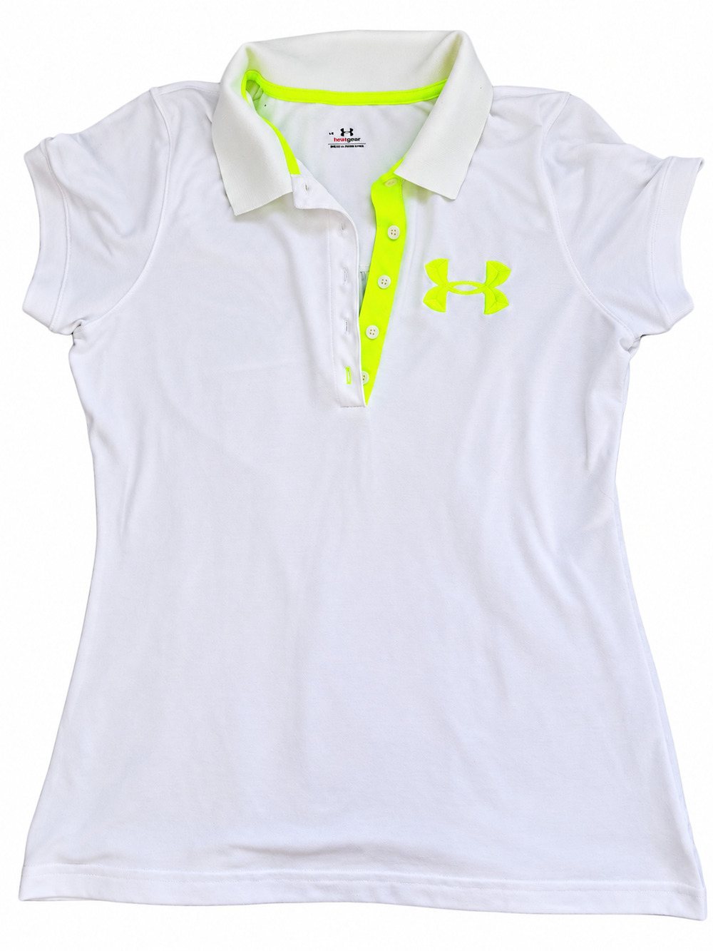 Under Armour HeatGear Polo White with Neon Yellow - Womens L